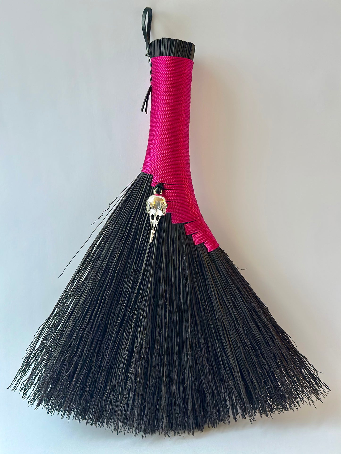 Black Pink Full Colour Hand Broom Skull Charm | Handcrafted Heritage Broom | Bristol Broomworks