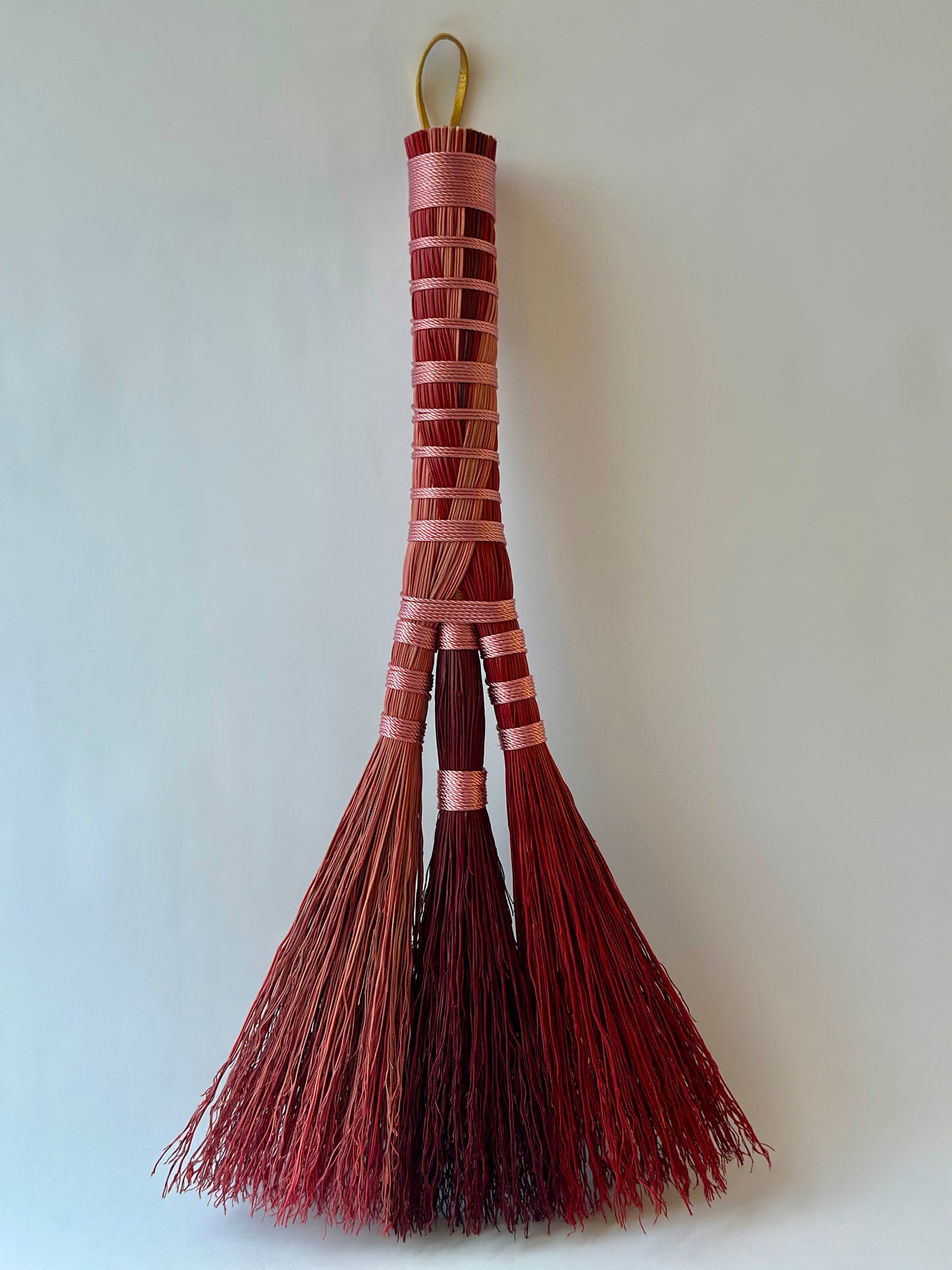 Pink Red Burgundy Full Colour Hand Broom | Handcrafted Heritage Broom | Bristol Broomworks
