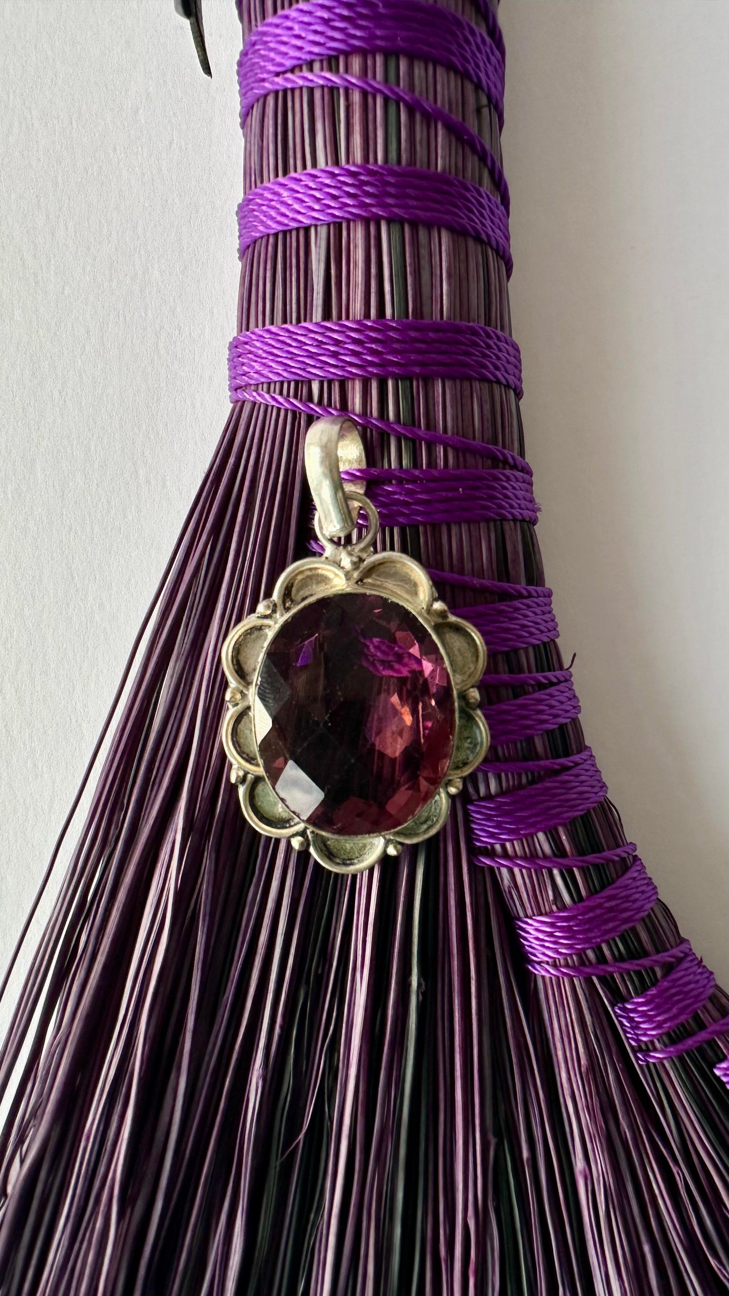 Purple Full Colour Hand Broom with Glass Pendant | Handcrafted Heritage Broom | Bristol Broomworks