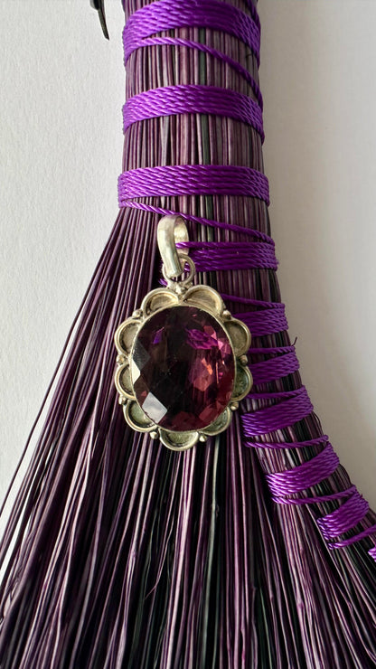Purple Full Colour Hand Broom with Glass Pendant | Handcrafted Heritage Broom | Bristol Broomworks