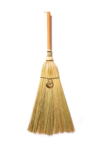 Hearth Broom + Crescent Moon Vintage Horse Brass  | Handcrafted Heritage Broom | Bristol Broomworks