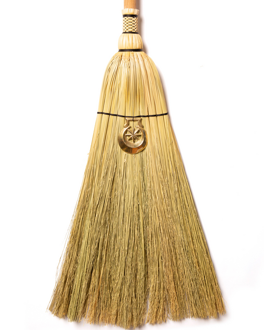 Hearth Broom + Crescent Moon Vintage Horse Brass  | Handcrafted Heritage Broom | Bristol Broomworks