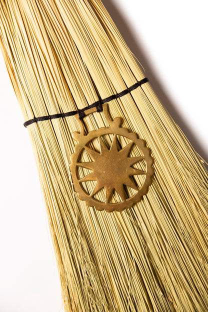 Hearth Broom + Sun Rays Vintage Horse Brass  | Handcrafted Heritage Broom | Bristol Broomworks