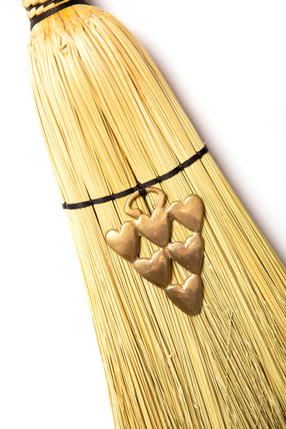 Small Hearth Broom + Five of Hearts Vintage Horse Brass  | Handcrafted Heritage Broom | Bristol Broomworks
