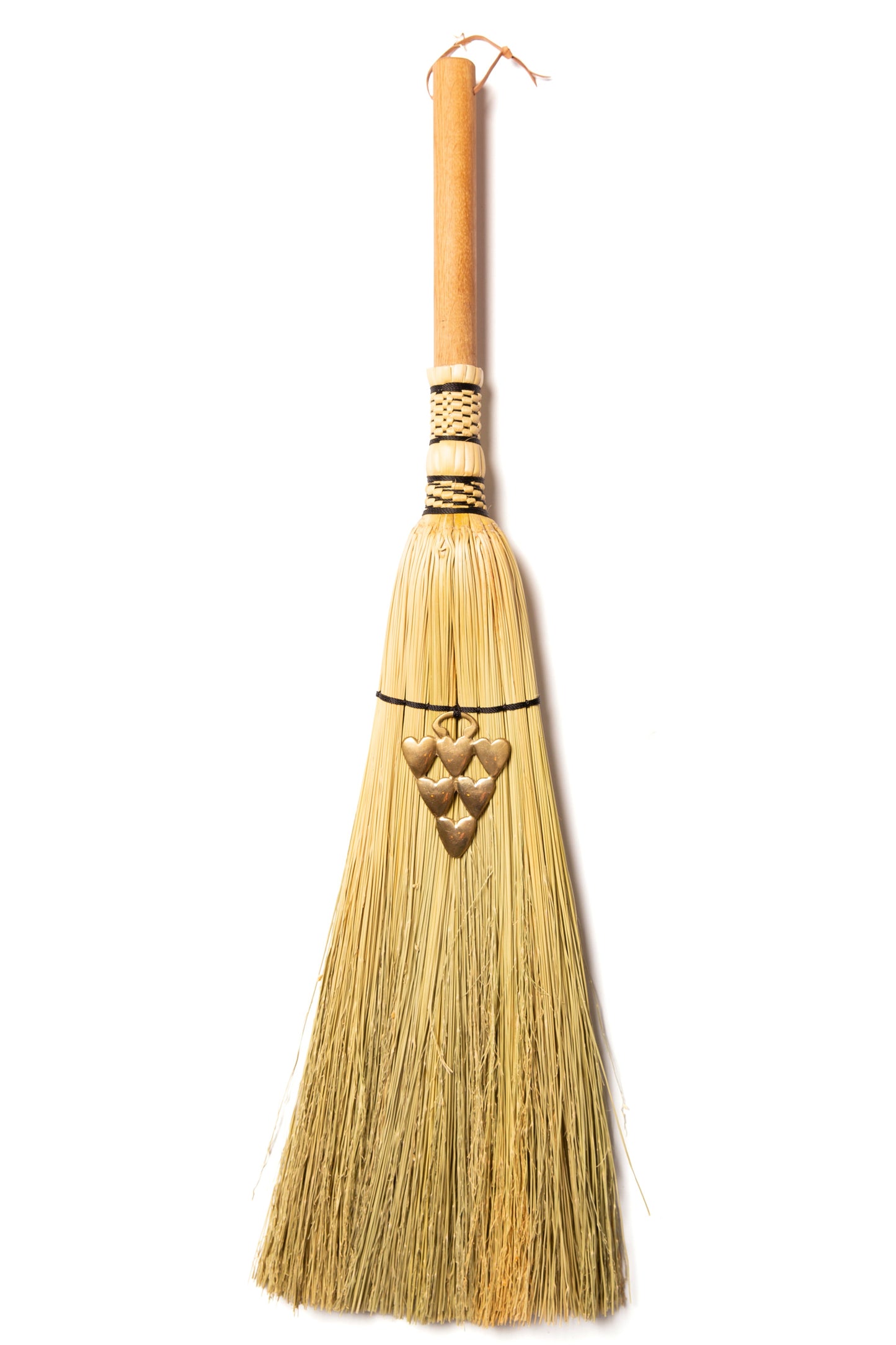 Small Hearth Broom + Five of Hearts Vintage Horse Brass  | Handcrafted Heritage Broom | Bristol Broomworks