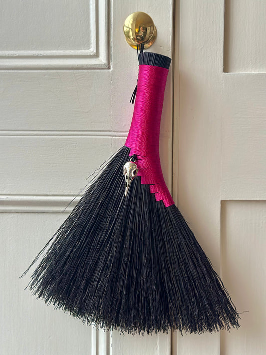 Black Pink Full Colour Hand Broom Skull Charm | Handcrafted Heritage Broom | Bristol Broomworks