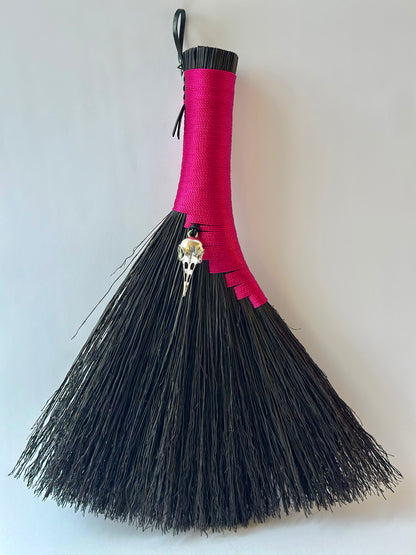 Black Pink Full Colour Hand Broom Skull Charm | Handcrafted Heritage Broom | Bristol Broomworks