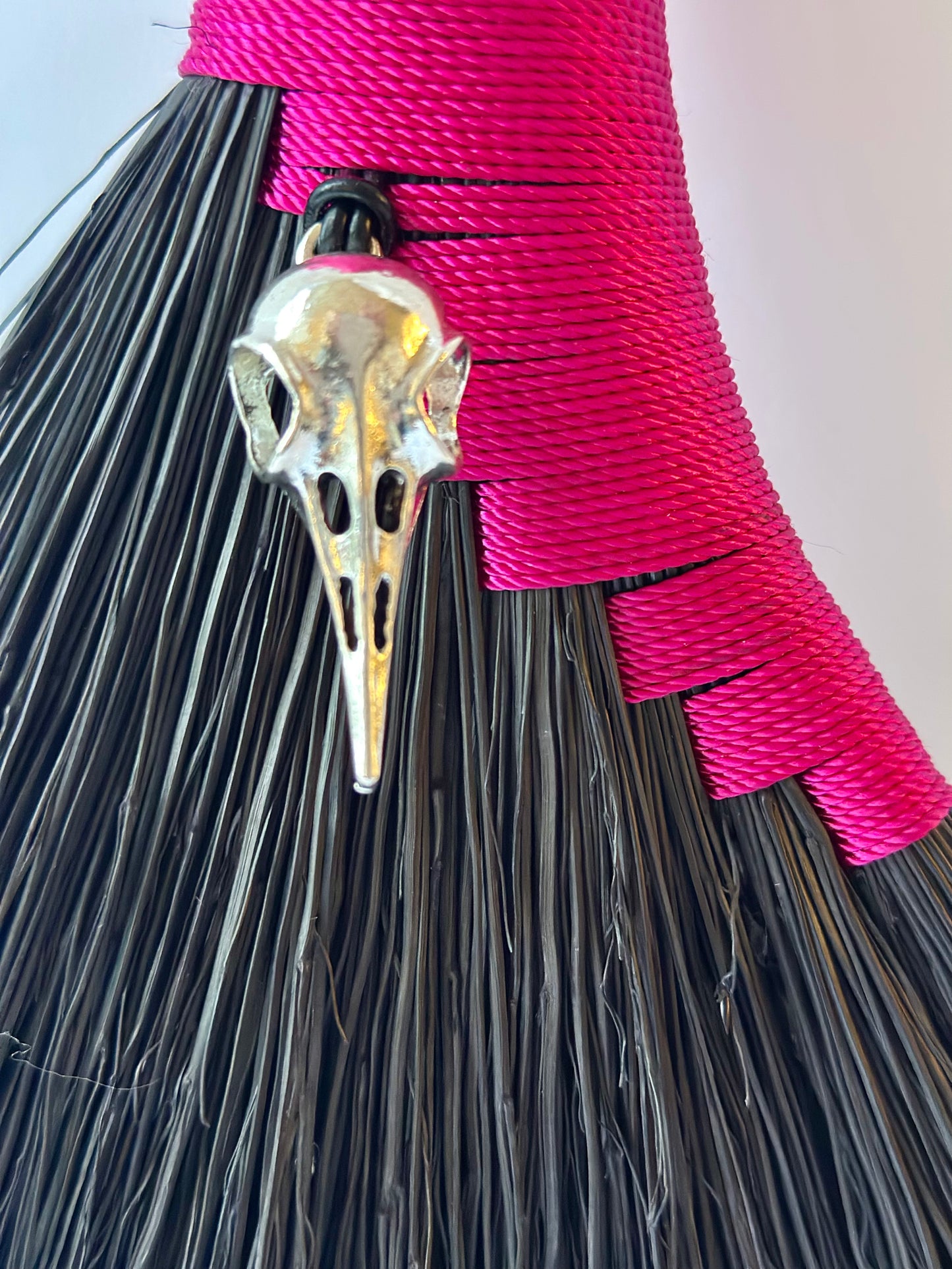 Black Pink Full Colour Hand Broom Skull Charm | Handcrafted Heritage Broom | Bristol Broomworks