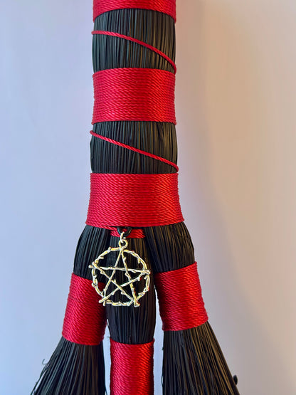 Red and Black Full Colour Hand Broom | Handcrafted Heritage Broom | Bristol Broomworks