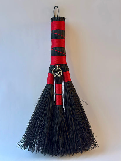 Red and Black Full Colour Hand Broom | Handcrafted Heritage Broom | Bristol Broomworks