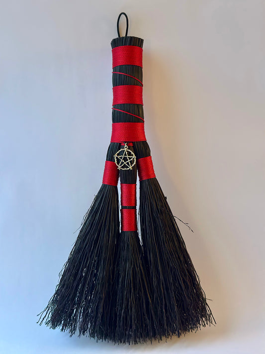 Red and Black Full Colour Hand Broom | Handcrafted Heritage Broom | Bristol Broomworks