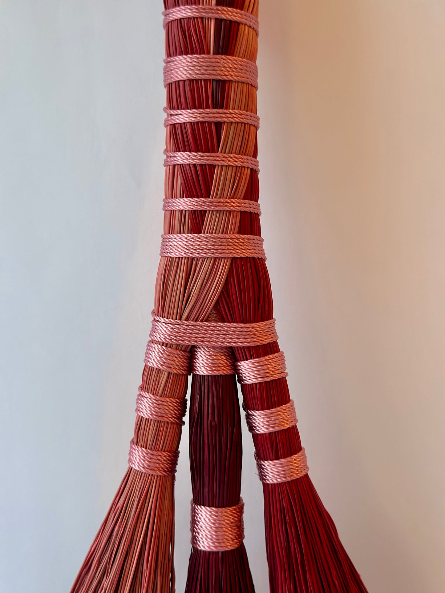 Pink Red Burgundy Full Colour Hand Broom | Handcrafted Heritage Broom | Bristol Broomworks