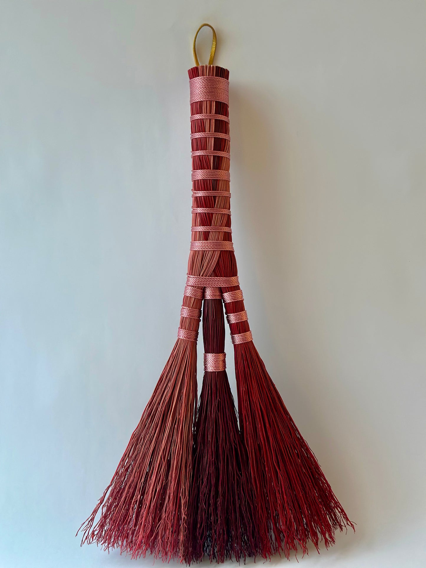 Pink Red Burgundy Full Colour Hand Broom | Handcrafted Heritage Broom | Bristol Broomworks