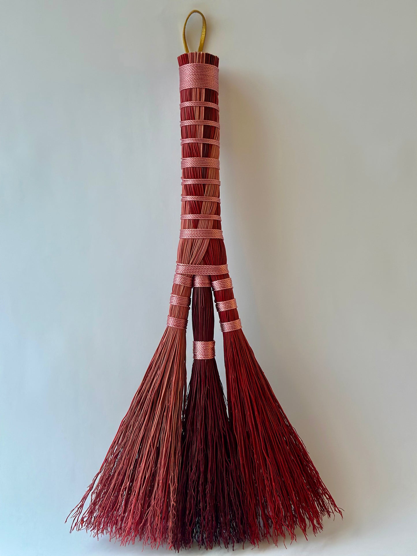 Pink Red Burgundy Full Colour Hand Broom | Handcrafted Heritage Broom | Bristol Broomworks