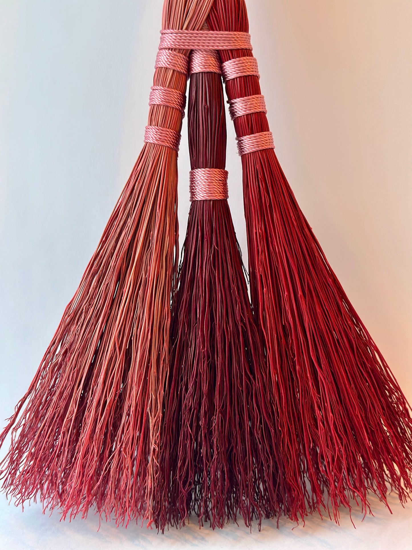 Pink Red Burgundy Full Colour Hand Broom | Handcrafted Heritage Broom | Bristol Broomworks