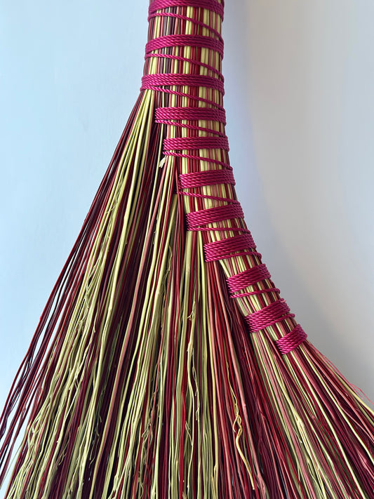 Pink Red Burgundy Natural Mix Full Colour Hand Broom | Handcrafted Heritage Broom | Bristol Broomworks