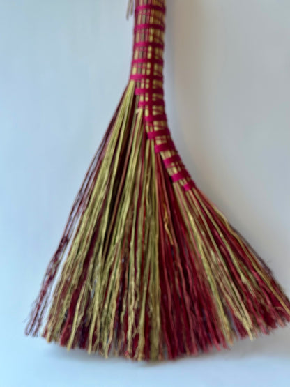 Pink Red Burgundy Natural Mix Full Colour Hand Broom | Handcrafted Heritage Broom | Bristol Broomworks