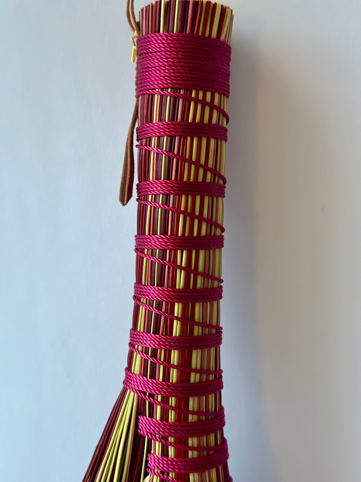 Pink Red Burgundy Natural Mix Full Colour Hand Broom | Handcrafted Heritage Broom | Bristol Broomworks