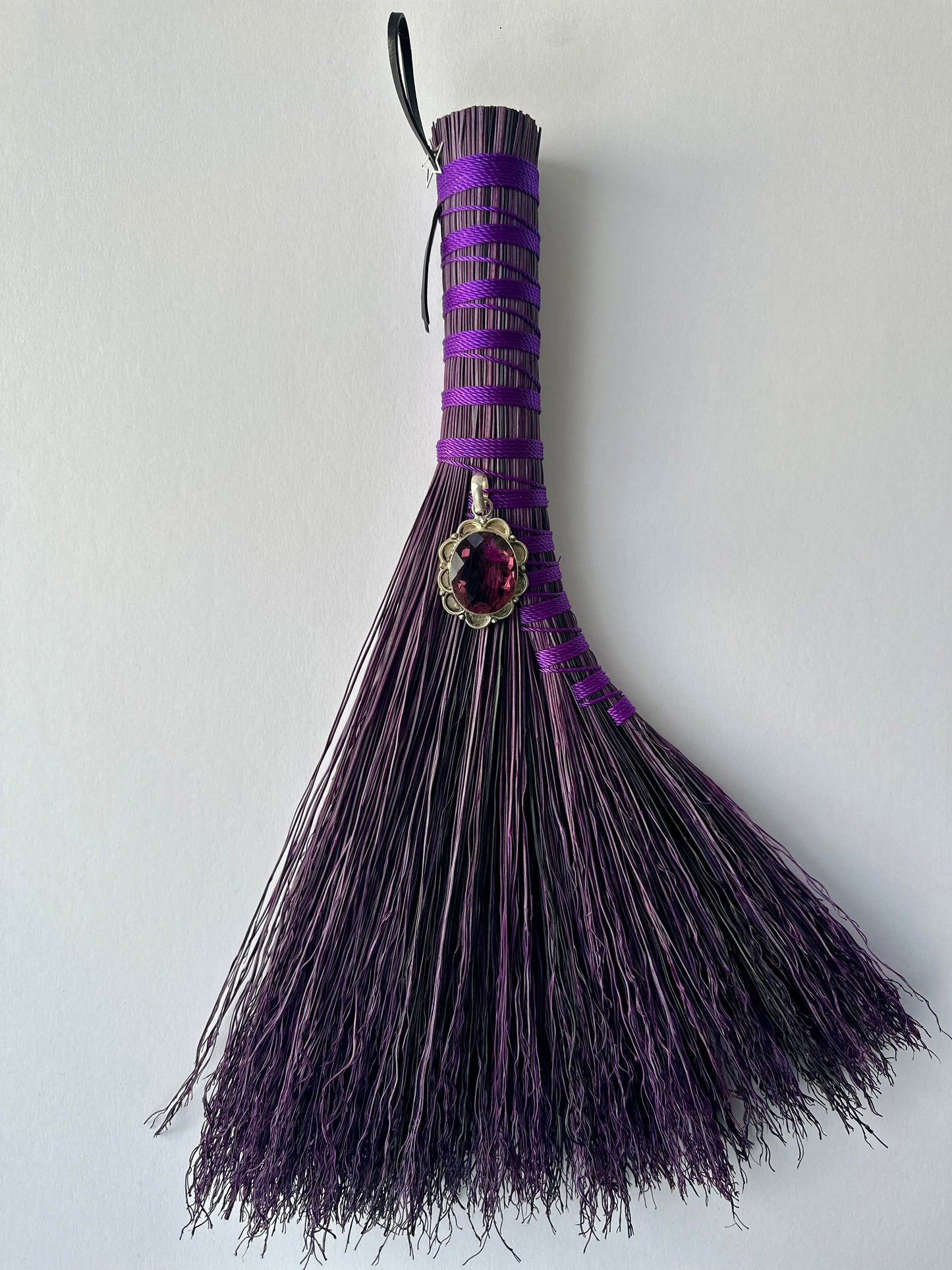 Purple Full Colour Hand Broom with Glass Pendant | Handcrafted Heritage Broom | Bristol Broomworks